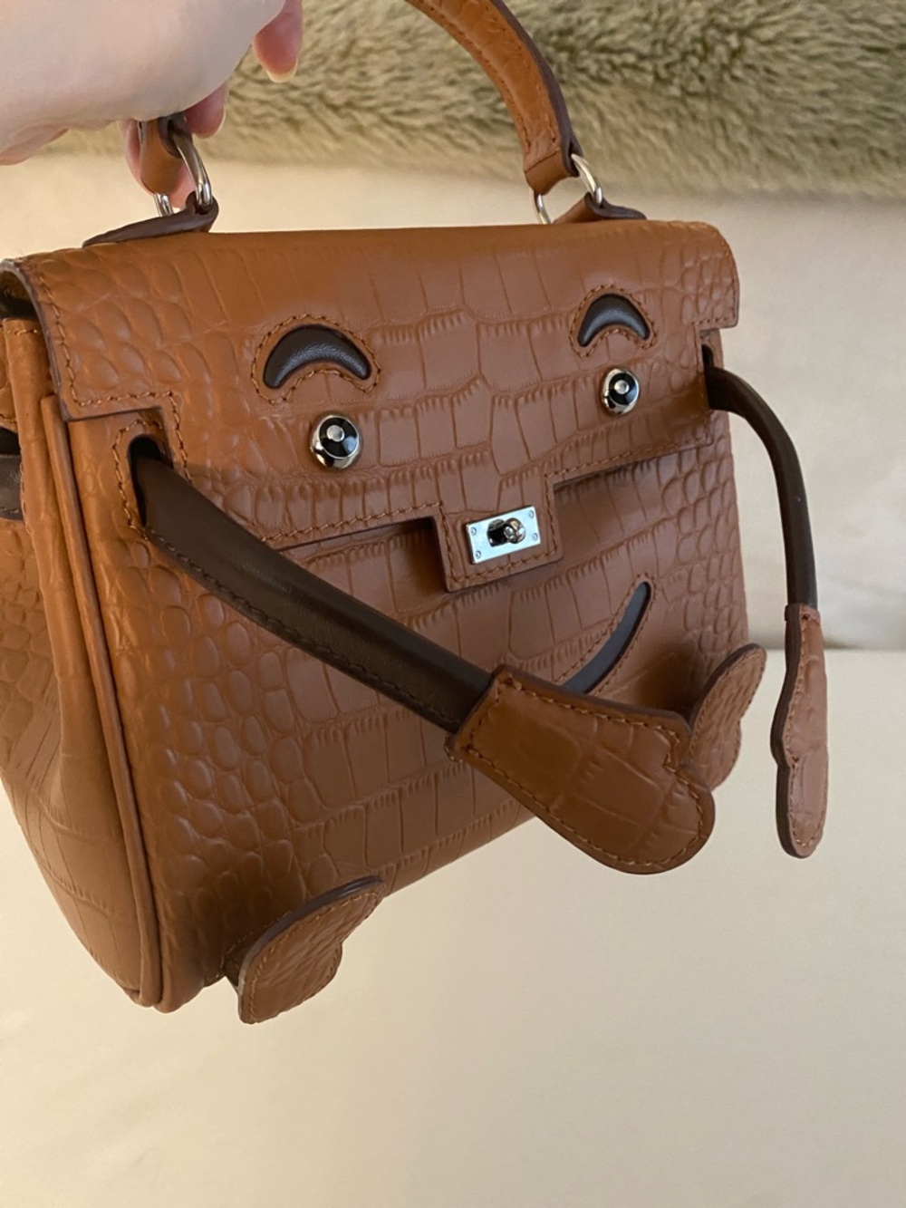 20cm brown milk chocolate leather crocodile doll idolle top handle Kelly Bag - Picture 6 of 10